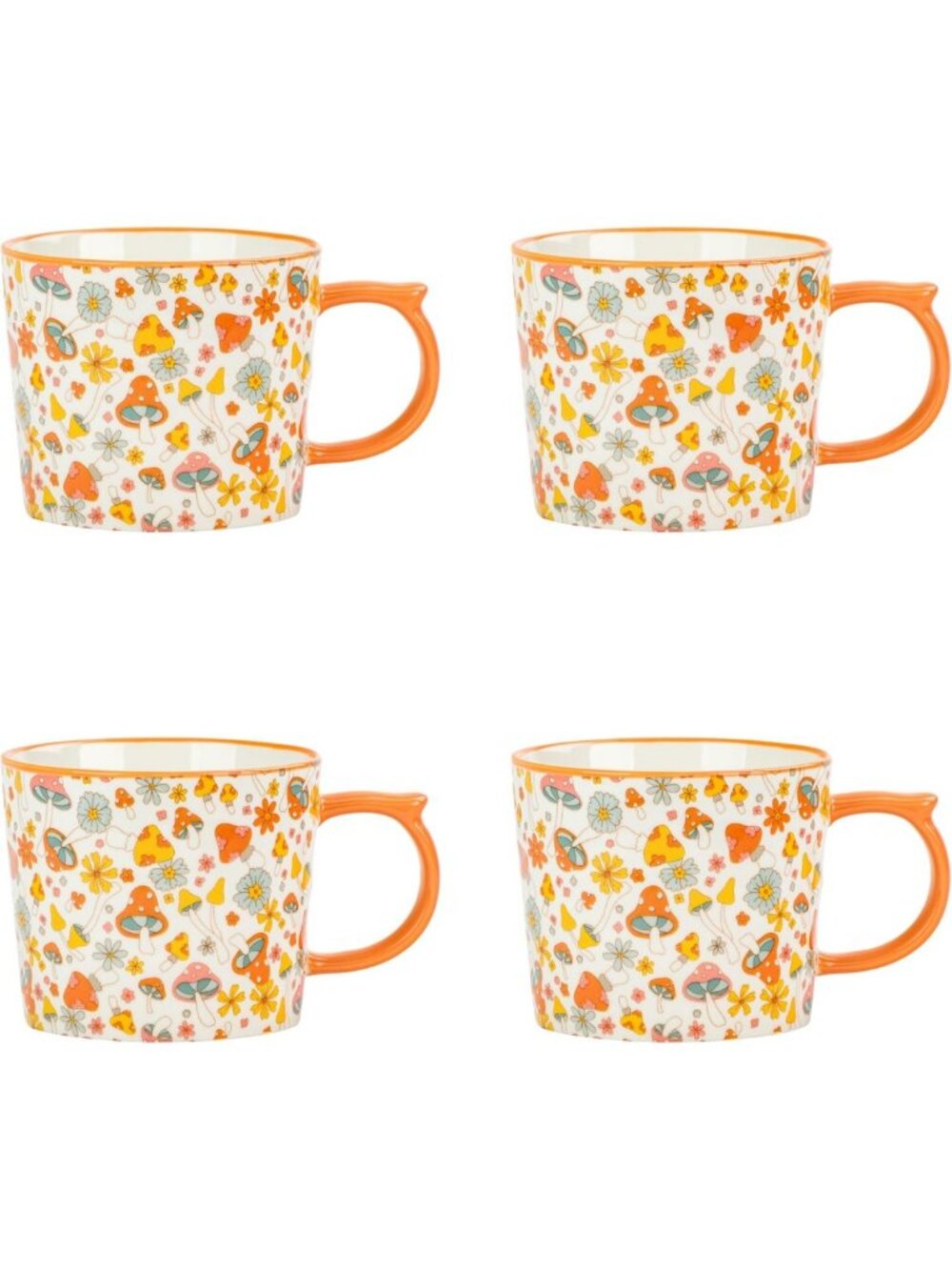 Retro Mushroom Mugs Set of 4 | Vintage-Inspired Coffee Cups | Unique Kitchen
